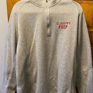 Gray Quarter-Zip Sweatshirt with Red Embroidery